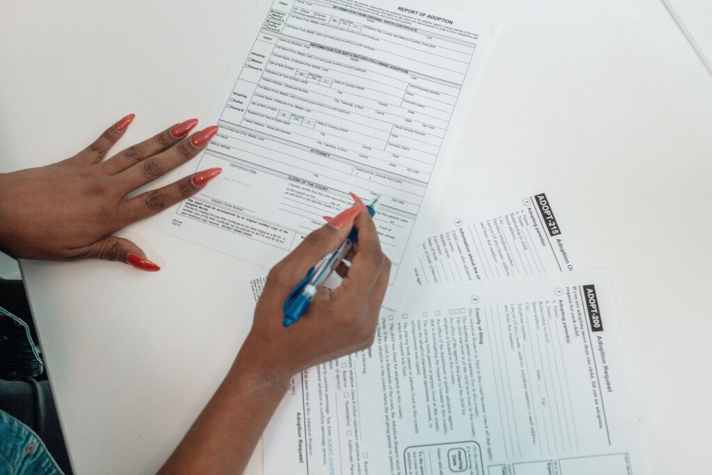 filling out application form